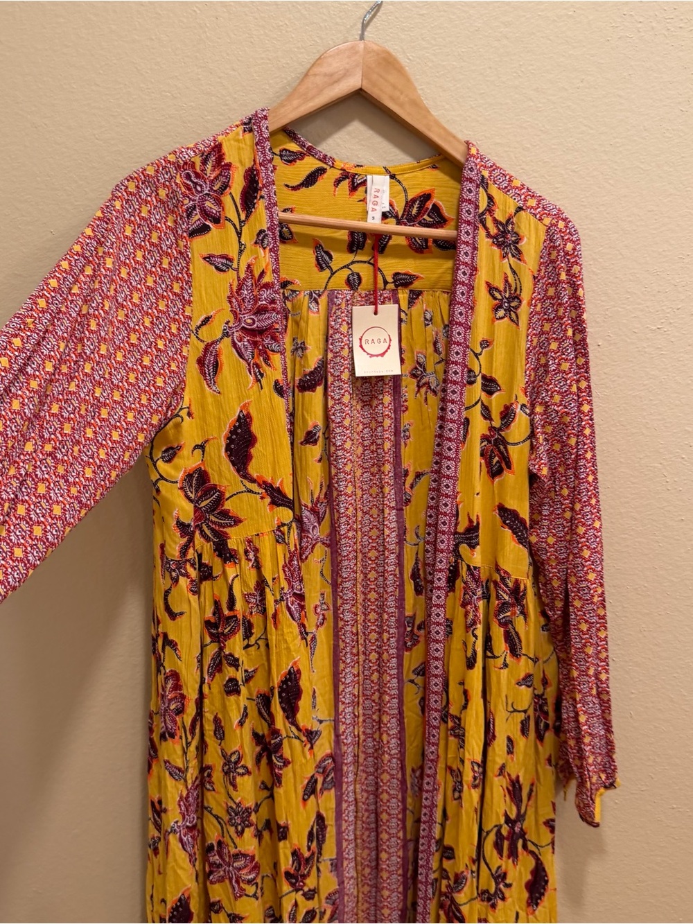 NWT Anthropologie RAGA Floral Boho Yellow Duster Kimono Small Boho - Picture 8 of 13